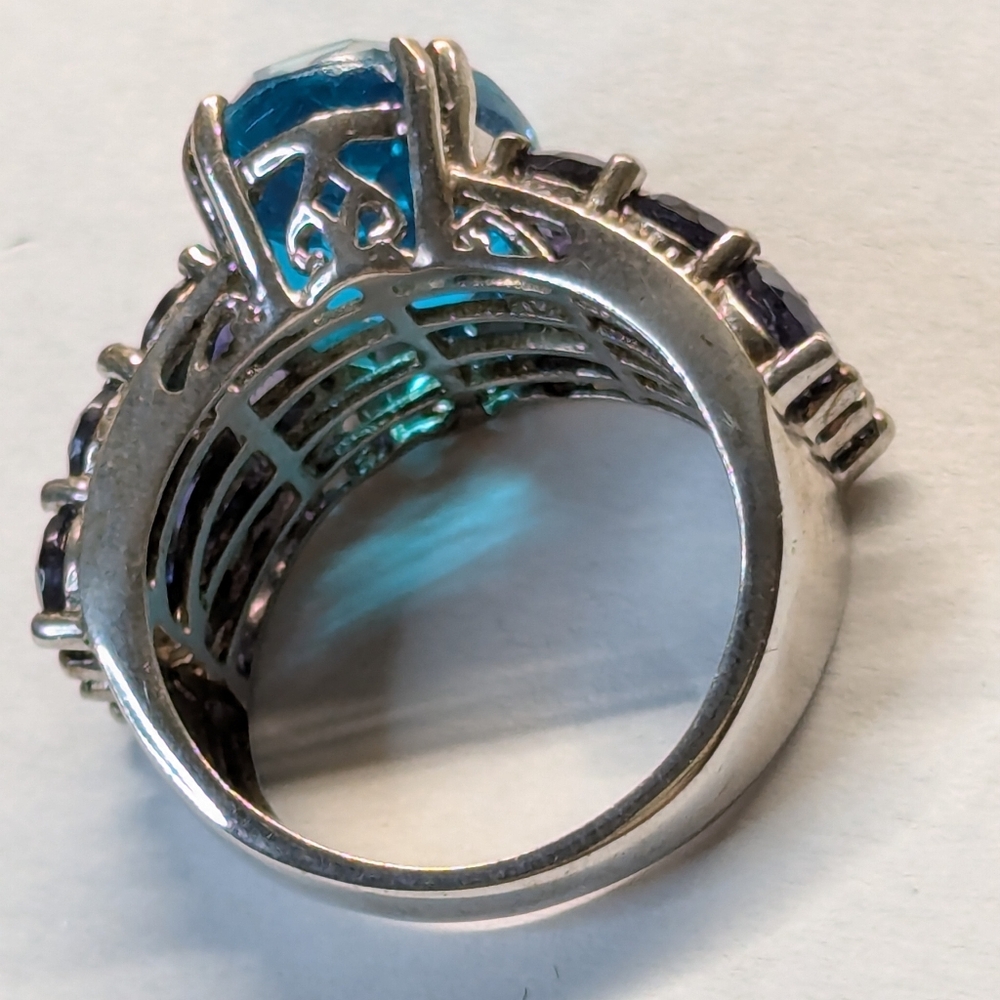 Vintage stamped silver with blue &purple Gemstones ring sz 7 With Case - Picture 3 of 9
